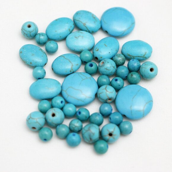 Gemstone Bead Mix - Shades of Blue - Blue Howlite & Turquoise - BEADLOT11 - Picture 1 of 7